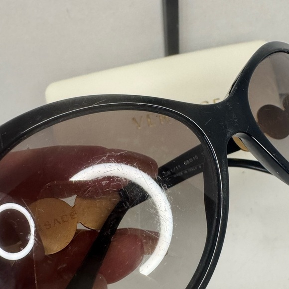 Versace Medusa Sunglasses Black Frame Gold Medusa With Small Clear Crystals.